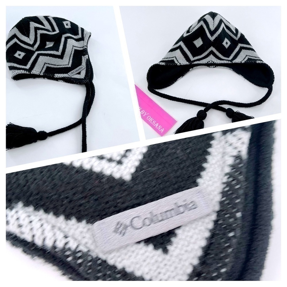 Columbia Youth Winter Hat Fleece Tassels - Black & Gray, Size O/S